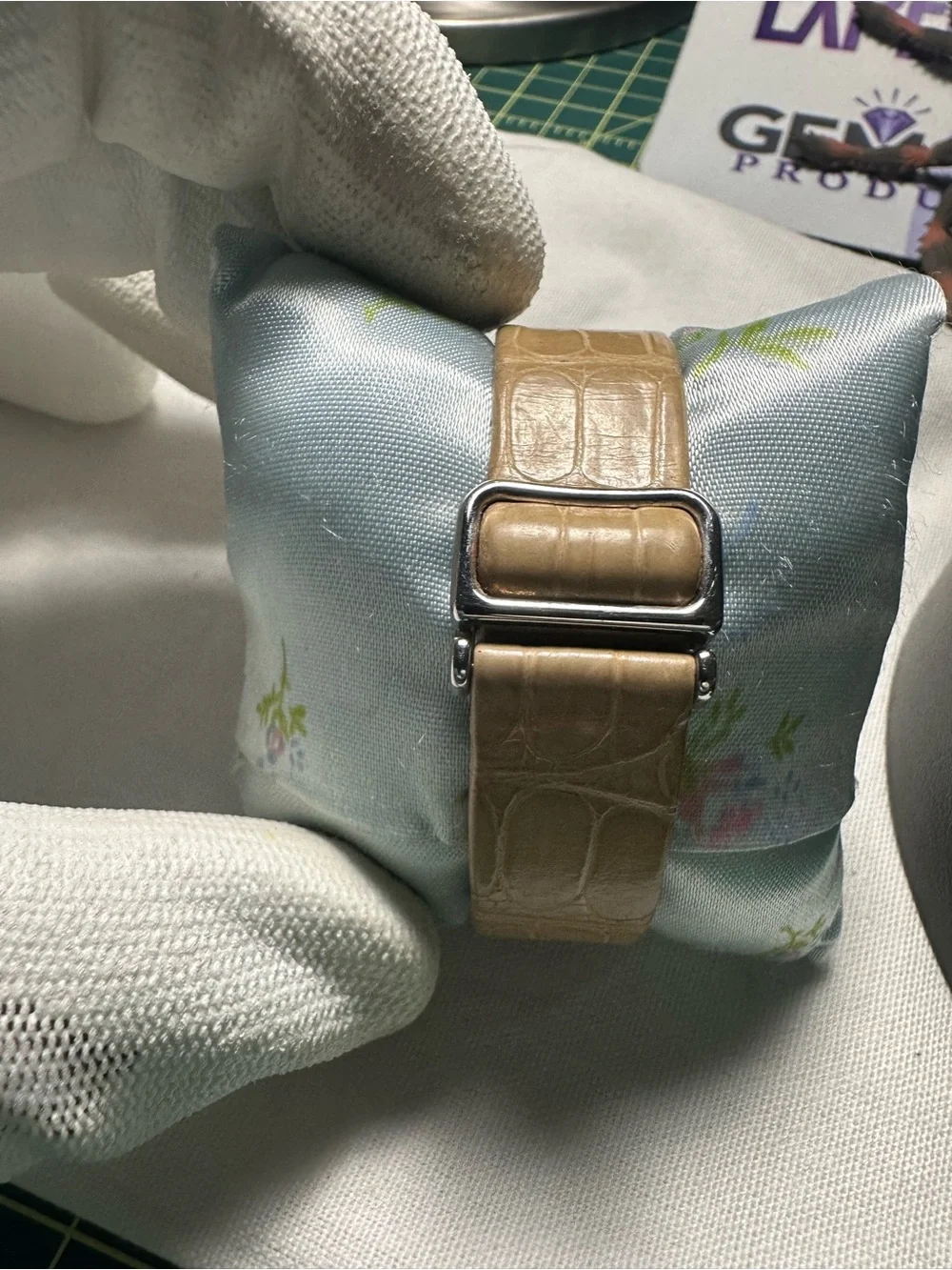 Women's Silver Dial Watch with Beige Leather Strap
